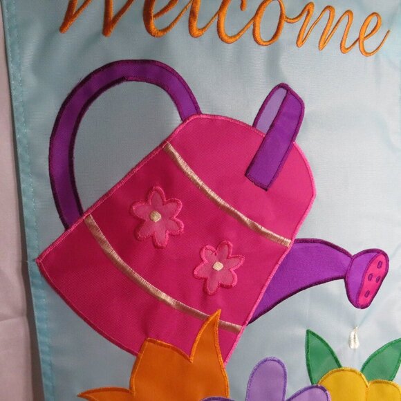 Embroidered Welcome Spring Watering Can Gardening Flag 18x12" Made by JetMax - Picture 3 of 10